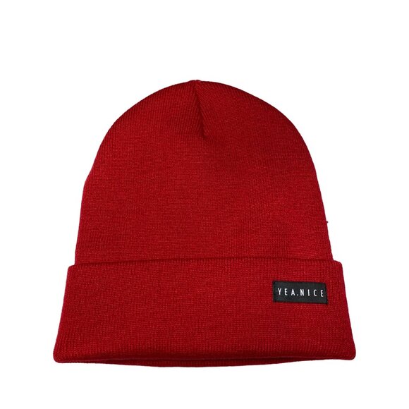 Yea.Nice Legend Knit Ruby Red Folded Beanie Hat Cap - Picture 1 of 3